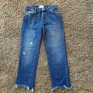 We the Free Maggie Ripped Crop Straight Leg Jeans Women's Size 24 Raw Hem